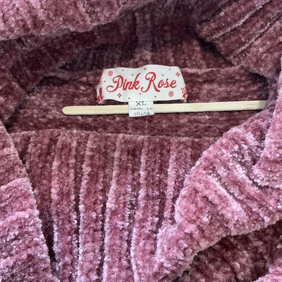 Pink Rose Chenille Cowl Neck Sweater Women's XL Cozy Plush Knit - Picture 4 of 7